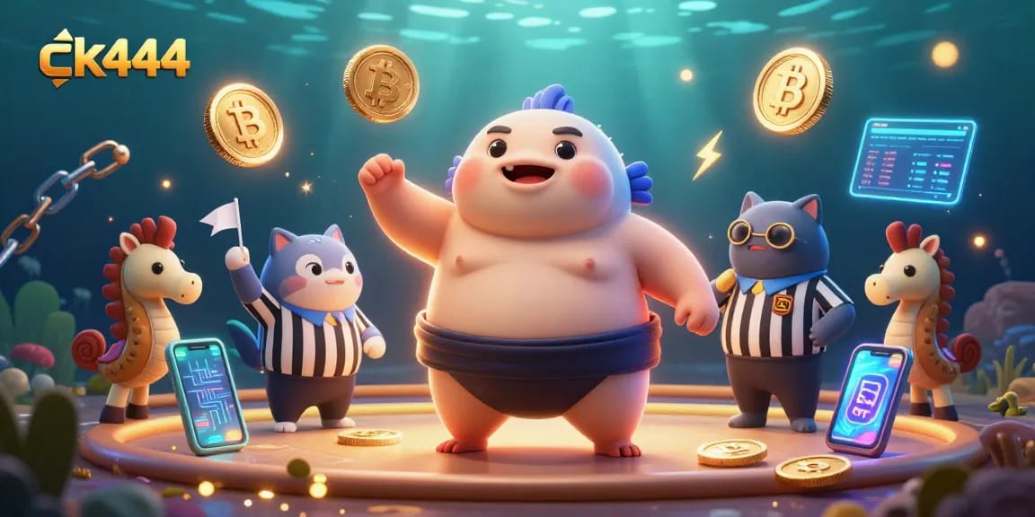 Play exciting games on ck444, the online casino app featuring vibrant characters and crypto elements.