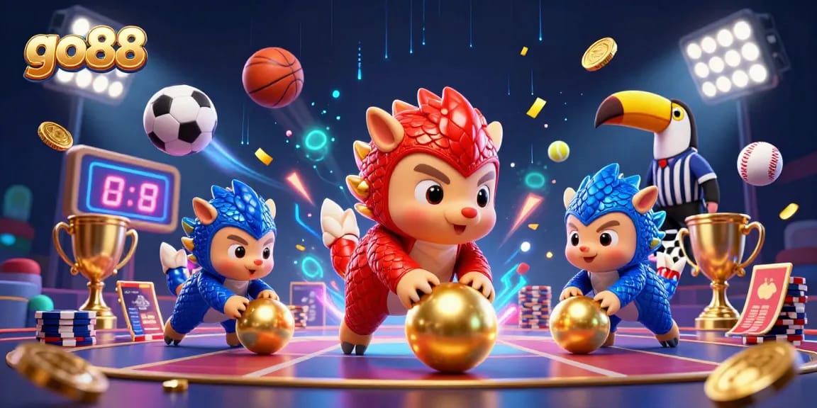 Experience thrilling gameplay at go88 as rival pangolins compete in a dynamic casino scene filled with excitement.