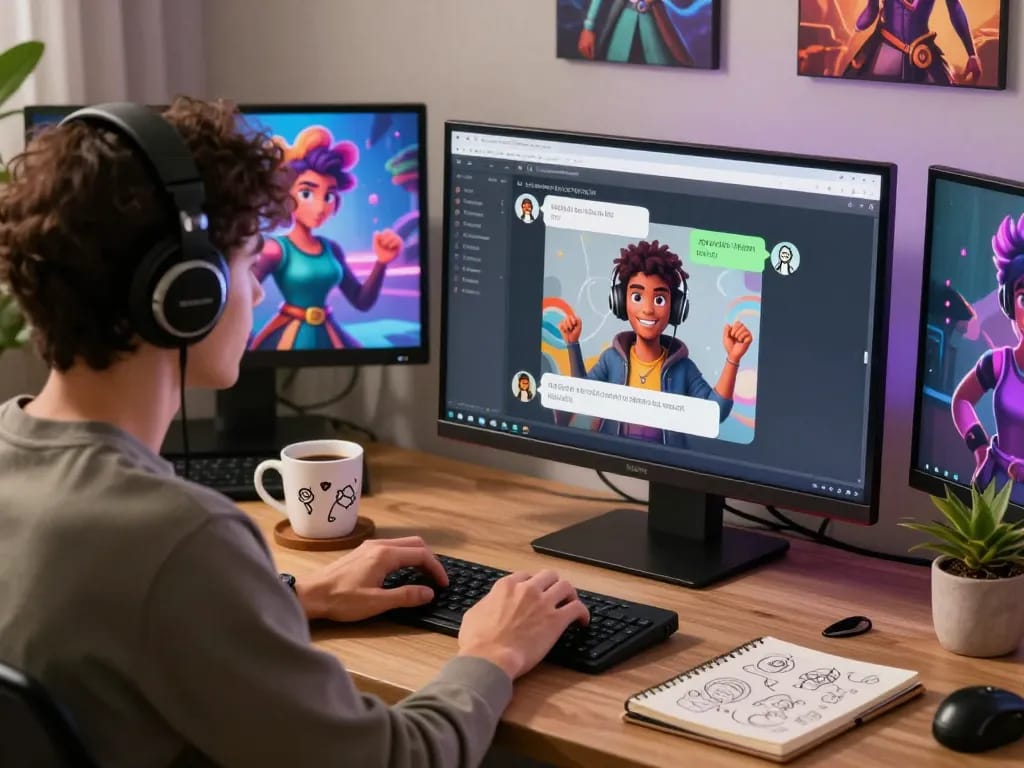 Engaging user exploring nsfw ai chat with vibrant character displays on screens.