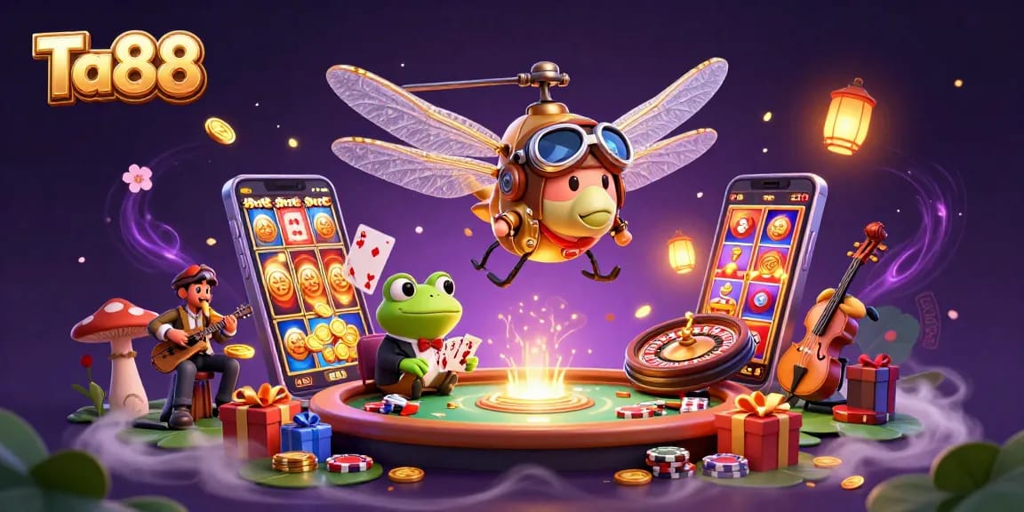 Experience Ta88's engaging atmosphere with a thrilling 3D casino scene featuring dynamic gaming elements.
