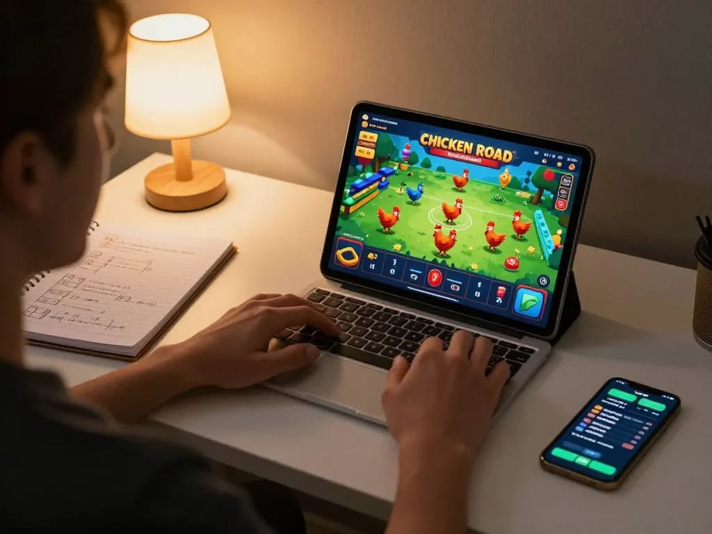 Coinvolgente esperienza di gioco online con recensioni chicken road su un tablet con appunti strategici accanto