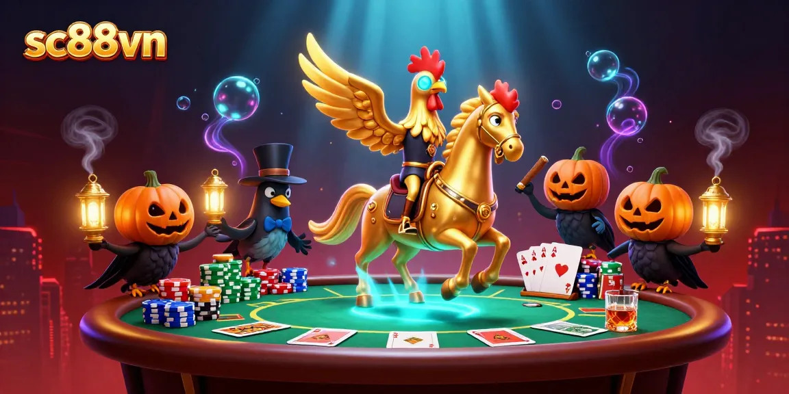 Engage with sc88vn's dynamic gaming experience featuring a golden rooster and casino elements.