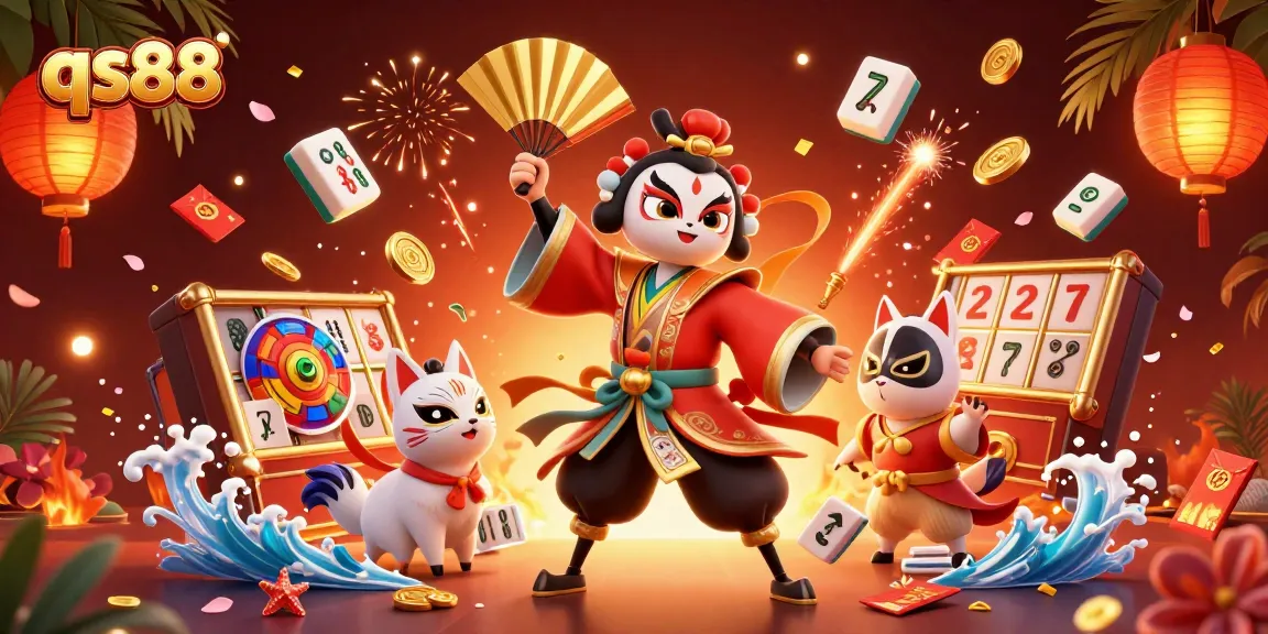 Engage with qs88's lively casino scene featuring vibrant 3D characters and dynamic gaming elements.