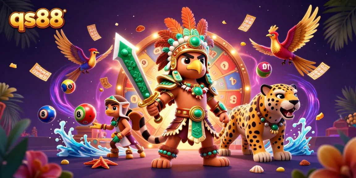 Experience thrilling gaming at qs88 with a vibrant display of colorful lottery elements and engaging characters.