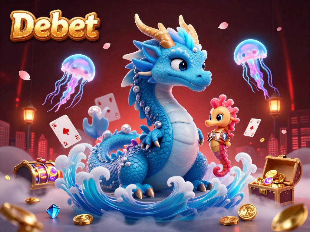 Engage with Debet's thrilling underwater casino scene featuring a dragon, seahorse knight, and treasure.