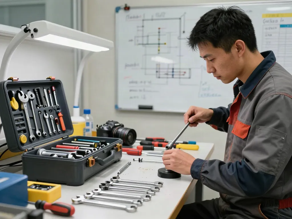 Tecnico al lavoro con beta tools in un laboratorio professionale.