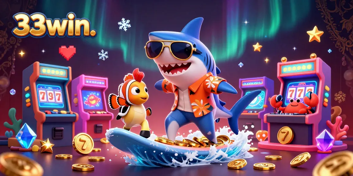 Join the thrilling adventure at 33win. with a shark surfer mastering the slots!