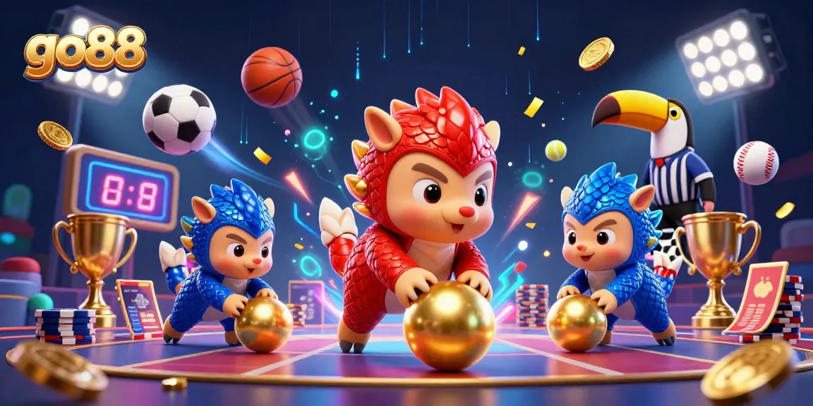 Experience thrilling gameplay at go88 as rival pangolins compete in a dynamic casino scene filled with excitement.