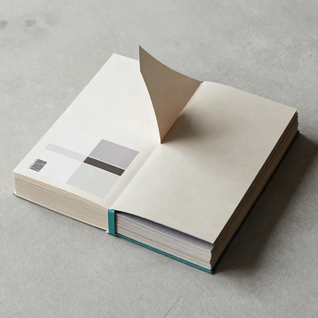 Flatlay di schede prodotto tradotte, campioni carta e mock card su canvas con accento teal.