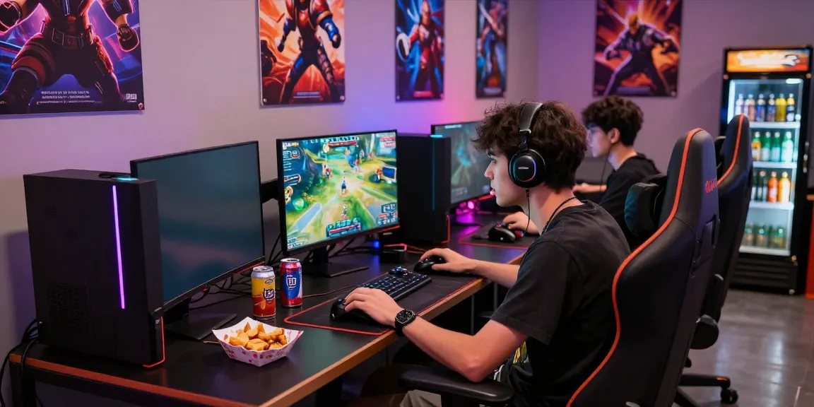 Engaged gamer's rokok88 login experience in a vibrant gaming lounge with dynamic visuals.