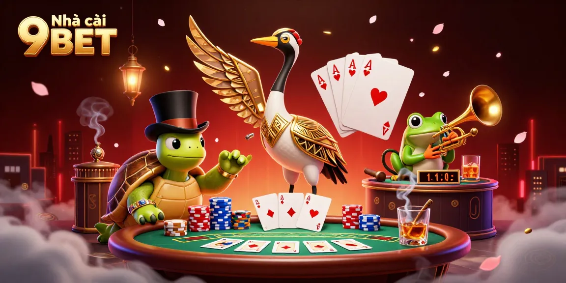 Engage in thrilling bets at Nhà cái 9BET featuring colorful poker action and vibrant casino elements.
