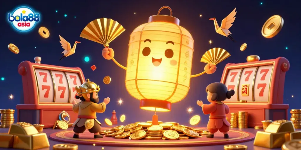 Experience vibrant gaming with bola88 asia in a dynamic lottery-themed casino illustration.