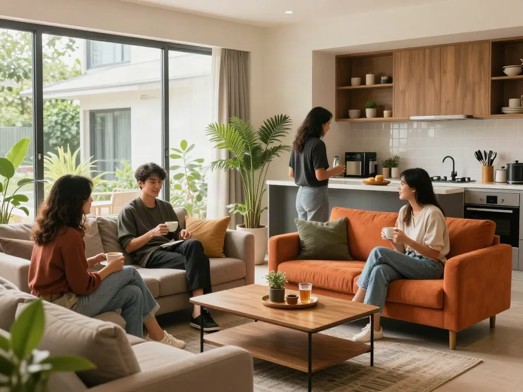 Modern premium boarding house atmosphere featuring rokok88 daftar benefits for residents.