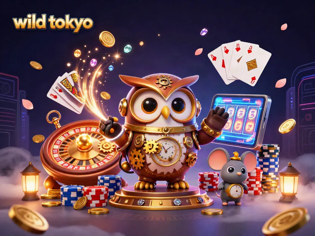Experience wild tokyo's fun with a dynamic casino illustration featuring lucky game elements.