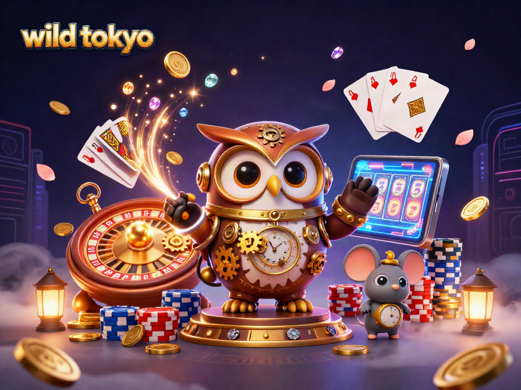 Experience wild tokyo's fun with a dynamic casino illustration featuring lucky game elements.