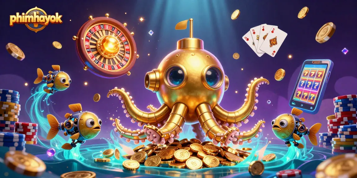 Experience the thrilling action of phimhayok with a dynamic golden kraken submarine and casino elements.