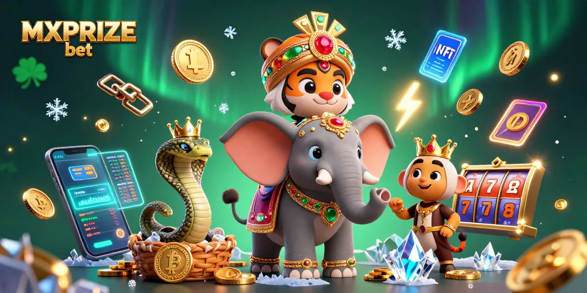 Experience thrilling gaming with MXPRIZE bet in a vibrant 3D illustration featuring iconic casino elements.