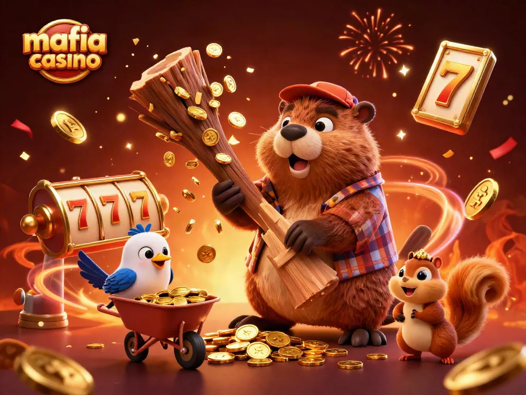 Experience the thrill of mafia casino with golden coins raining in this festive illustration.