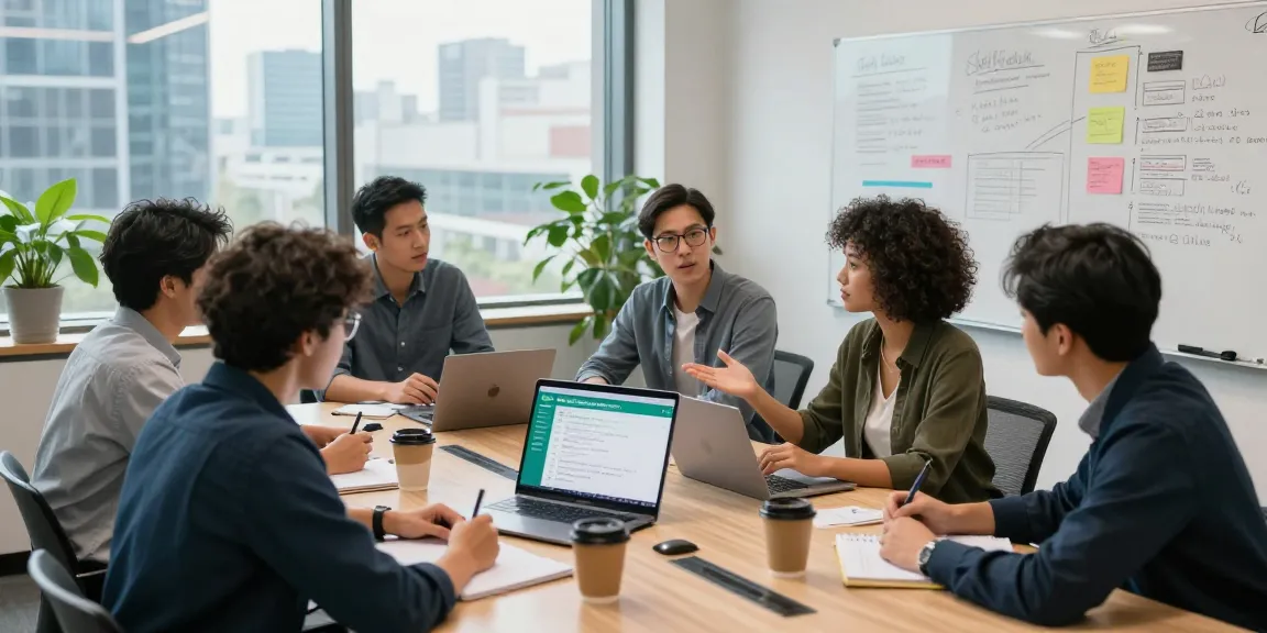Team collaborating on WhatsApp網頁版, showcasing features in modern office.