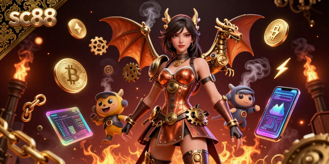 Experience thrilling gameplay at sc88 with a captivating 3D scene filled with casino elements and crypto coins.