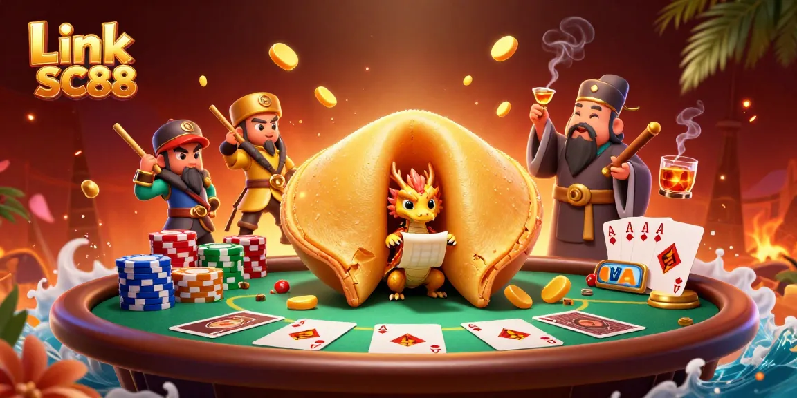 Link SC88 showcases a vibrant casino scene with a dragon reading fortunes.