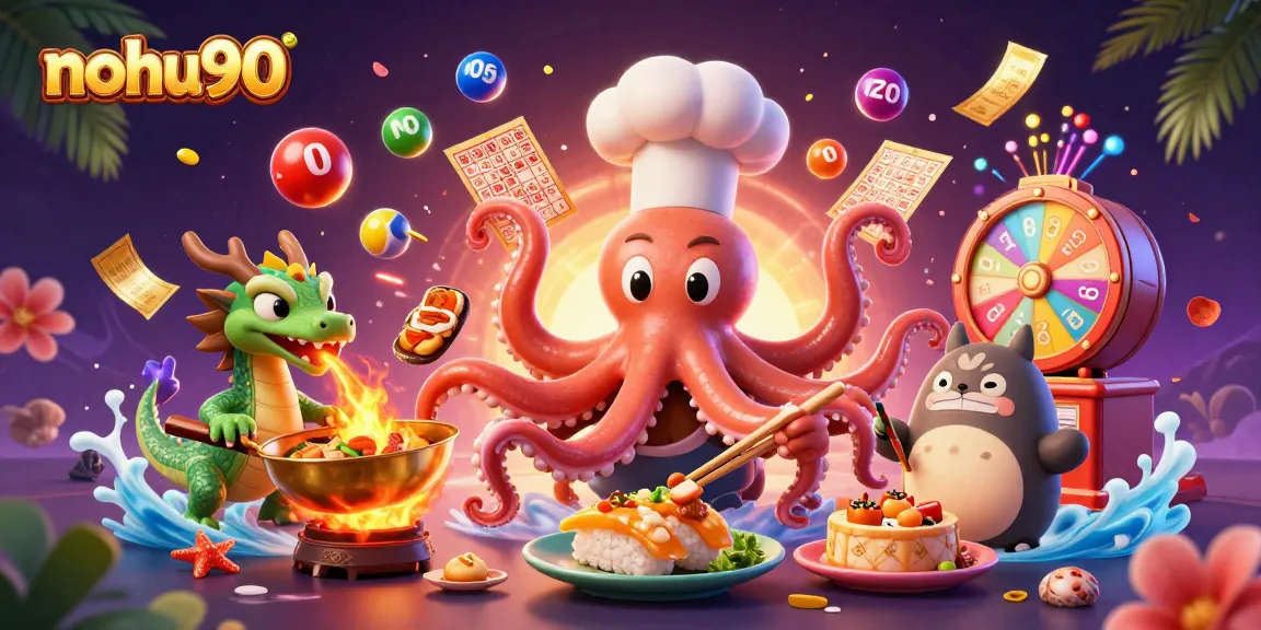 Win big with nohu90 in this vibrant 3D casino scene packed with colorful game elements.