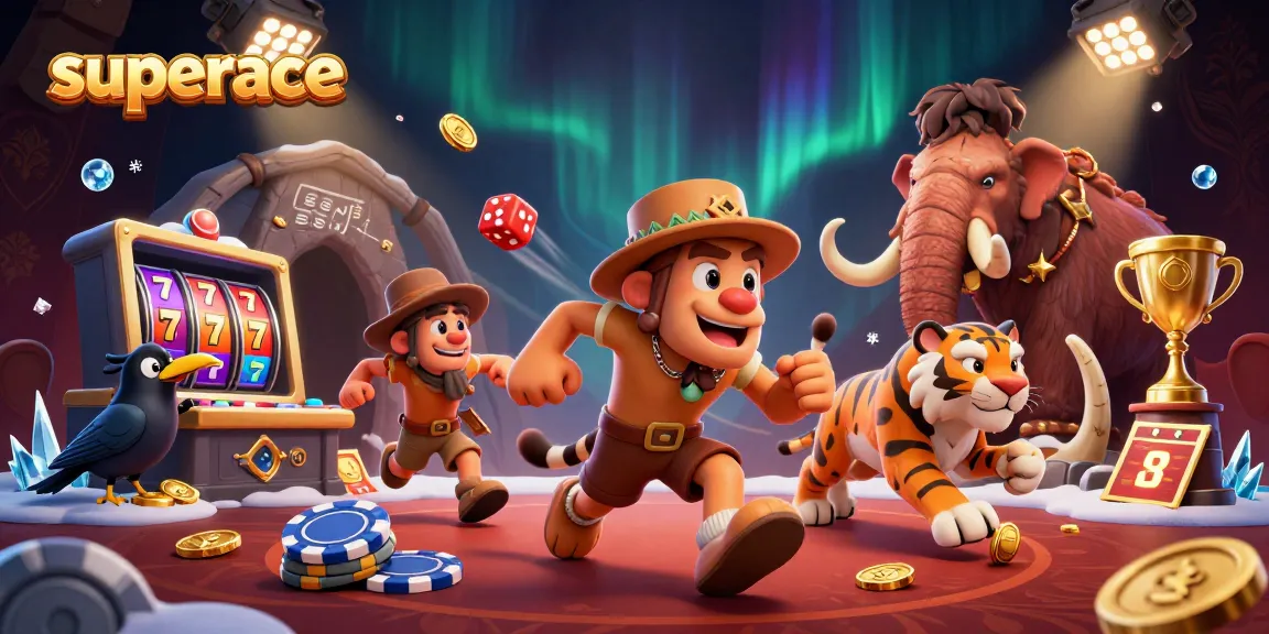 Superace platform showcasing caveman and sabertooth casino action with dynamic sports elements.