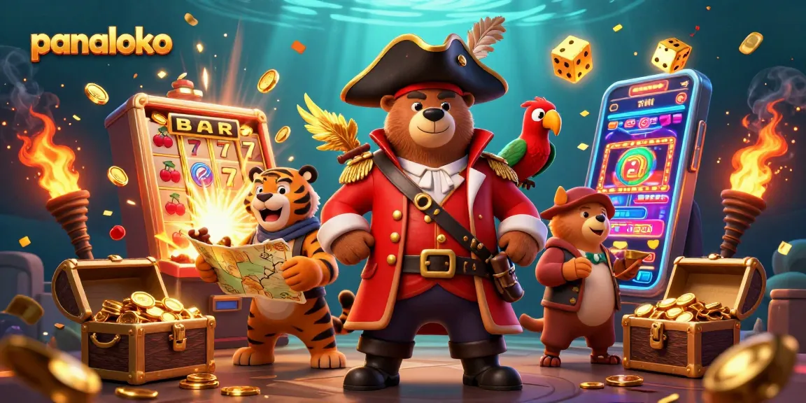 Join the adventure with panaloko's vibrant casino action featuring a pirate bear and tiger amidst thrilling games.